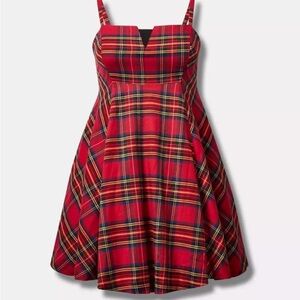 Womens Torrid Betsey Johnson Mini Babydoll Dress Jester Red Plaid Size 30 EUC